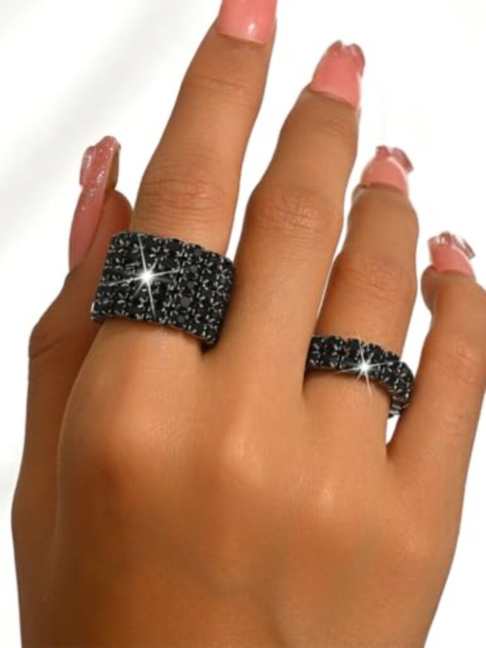 Fashion Silver Bling Rhione Crystal Stretch s Set for Women Sparkly Rhione Rings - Picture 2 of 2